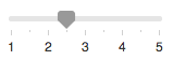 A range slider element displaying a minimum value of 1, maximum value of 5 and current value of 2.5.