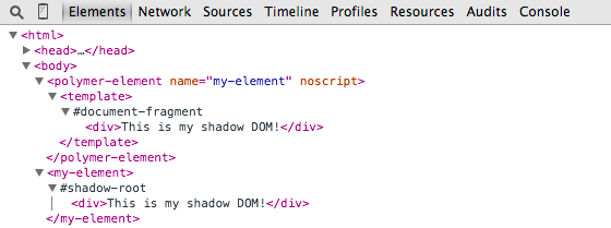DevTools showing DOM for custom element